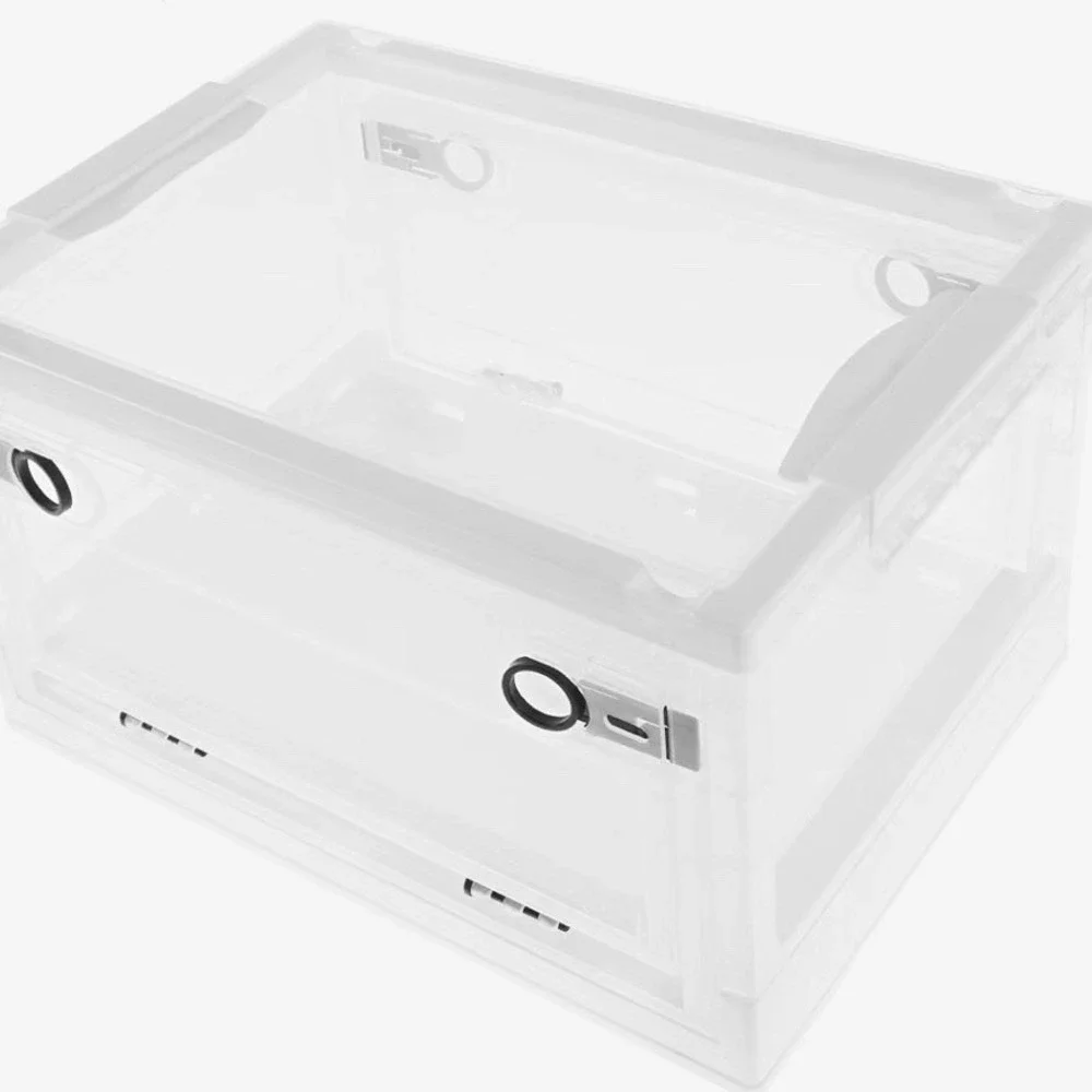 Clear Foldable Stackable Plastic Storage Box Bin w/ Front Door Lid 15.2in